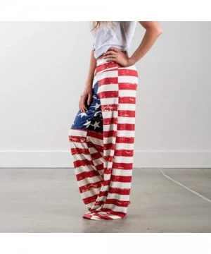 Racing 4th of July Pants for Women- American Flag Drawstring Wide Leg Pants Leggings Casual Pants - 2 Red - C1190HYSAGD