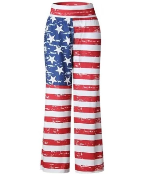 Racing 4th of July Pants for Women- American Flag Drawstring Wide Leg Pants Leggings Casual Pants - 2 Red - C1190HYSAGD