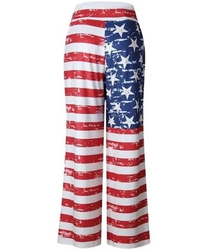 Racing 4th of July Pants for Women- American Flag Drawstring Wide Leg Pants Leggings Casual Pants - 2 Red - C1190HYSAGD