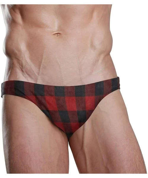 Briefs Christmas Red and Black Plaid Mens Sexy Bikini Swimwear Soft Male Brief Swimsuit - Pattern - CT192I6E6Z5