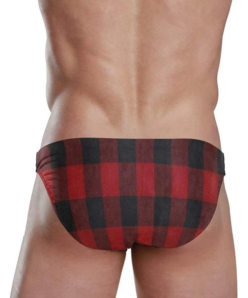 Briefs Christmas Red and Black Plaid Mens Sexy Bikini Swimwear Soft Male Brief Swimsuit - Pattern - CT192I6E6Z5