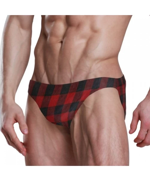 Briefs Christmas Red and Black Plaid Mens Sexy Bikini Swimwear Soft Male Brief Swimsuit - Pattern - CT192I6E6Z5