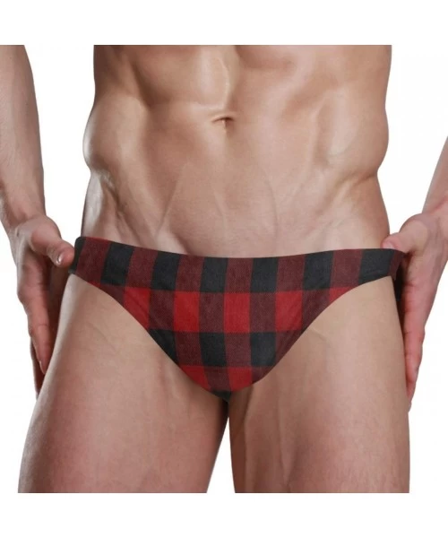 Briefs Christmas Red and Black Plaid Mens Sexy Bikini Swimwear Soft Male Brief Swimsuit - Pattern - CT192I6E6Z5