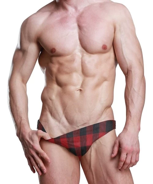 Briefs Christmas Red and Black Plaid Mens Sexy Bikini Swimwear Soft Male Brief Swimsuit - Pattern - CT192I6E6Z5