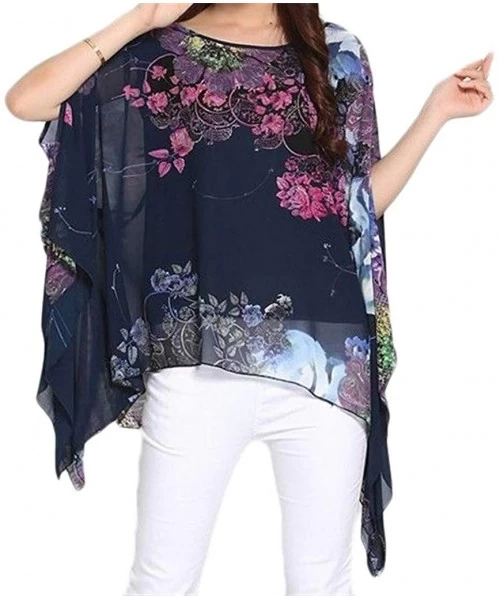 Cover-Ups Women's Chiffon Caftan Poncho Tunic Top Cover up Shirt Scarf Top PP-A00 - A-blue - CO11ZN6GXAX