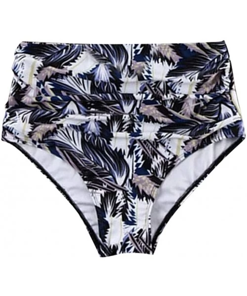 Tankinis Women's Plus Size Ruffled High Waist Printed Bikini Bottoms Swim Pants Shorts - White - C9196WYIO8E