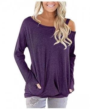 Tops Womens Casual Color Block Long Sleeve Round Neck Pocket T Shirts Blouses Sweatshirts Loose Tops - Purple - CV1953TRL03