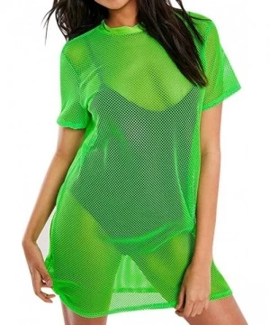 Cover-Ups Women's Summer Swimsuit Bikini Beach Swimwear Cover up Sexy Perspective Cover Dresses Net Coverups - Green - C91905...