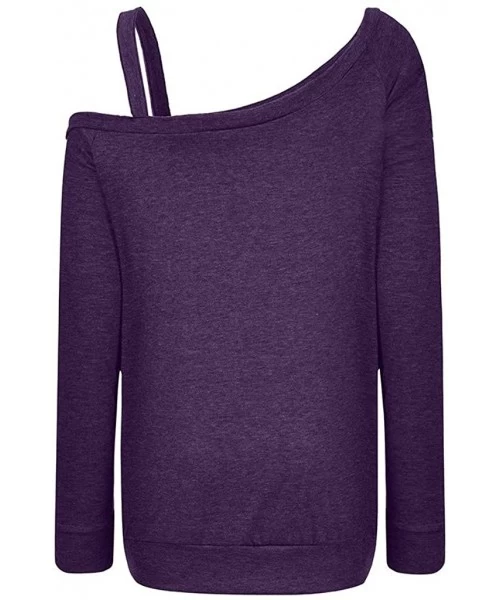 Tops Womens Casual Color Block Long Sleeve Round Neck Pocket T Shirts Blouses Sweatshirts Loose Tops - Purple - CV1953TRL03