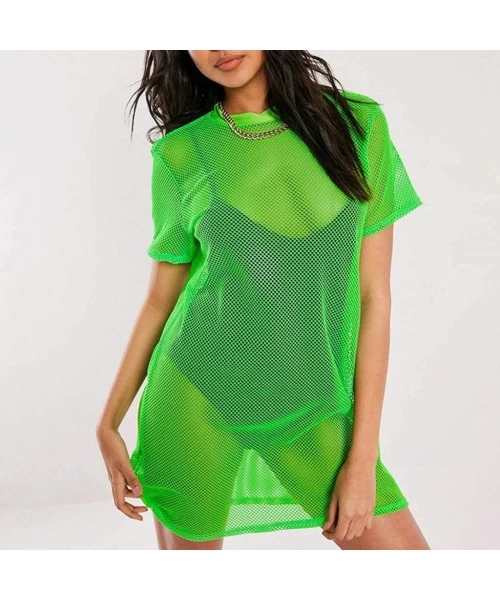 Cover-Ups Women's Summer Swimsuit Bikini Beach Swimwear Cover up Sexy Perspective Cover Dresses Net Coverups - Green - C91905...