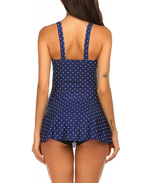 Tankinis Women Swimwear One Piece Swimsuits Polka Dot Printed Bathing Swimdress - Dot Navy Blue - C918TLNMOLD