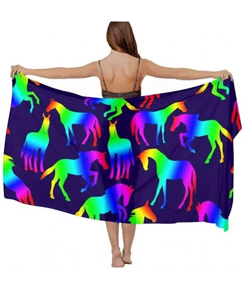 Cover-Ups Women Girl Fashion Chiffon Scarf Bikini Cover Up Summer Beach Sarong Wrap - Rainbow Horses - C919C4N5XCH