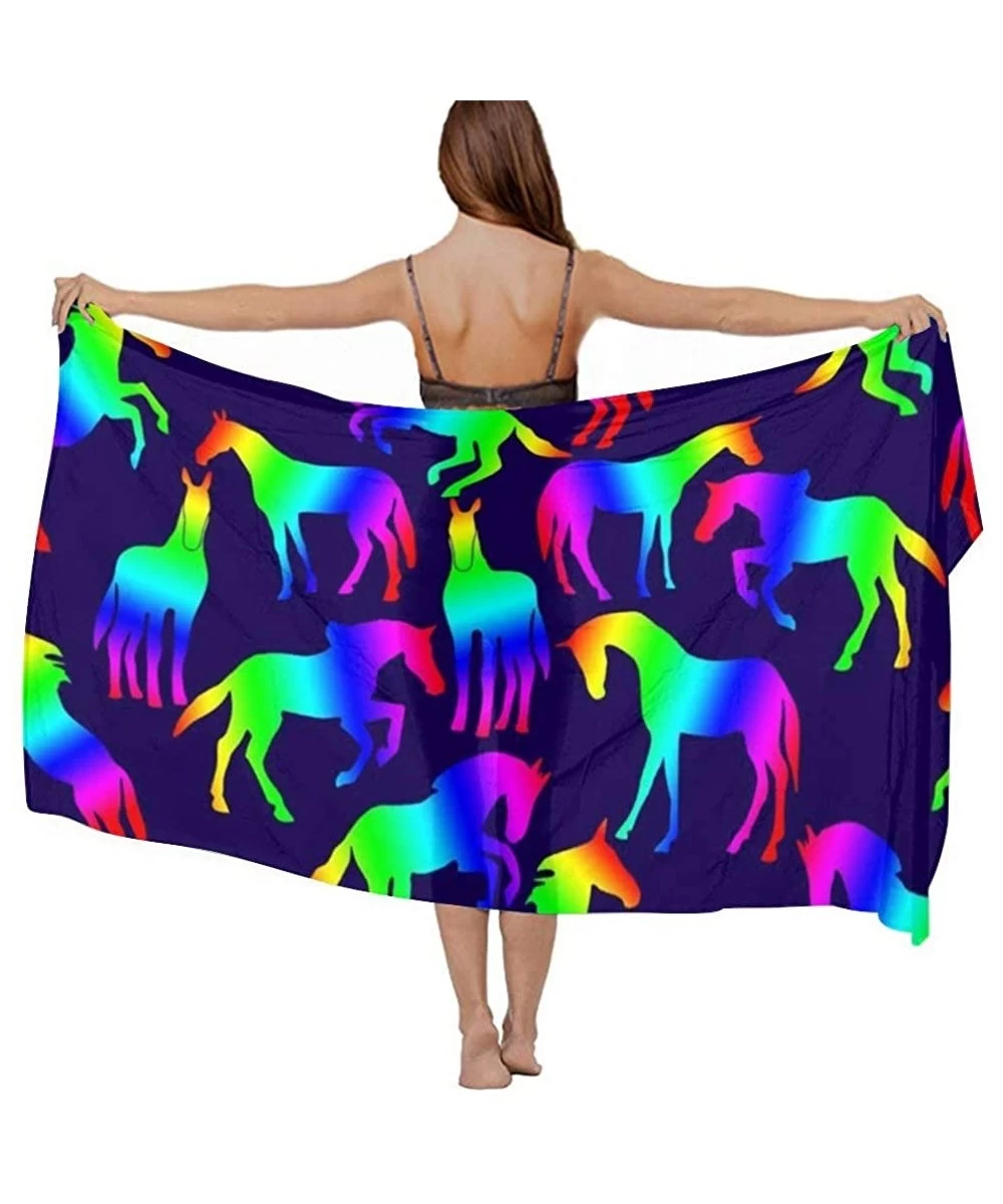 Cover-Ups Women Girl Fashion Chiffon Scarf Bikini Cover Up Summer Beach Sarong Wrap - Rainbow Horses - C919C4N5XCH