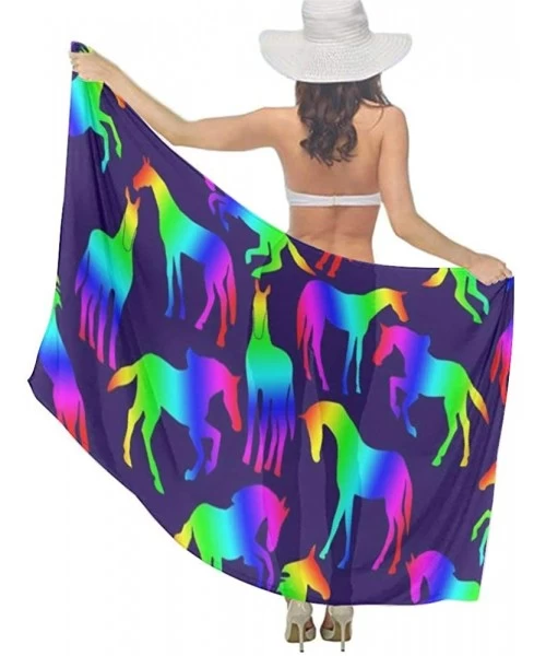 Cover-Ups Women Girl Fashion Chiffon Scarf Bikini Cover Up Summer Beach Sarong Wrap - Rainbow Horses - C919C4N5XCH