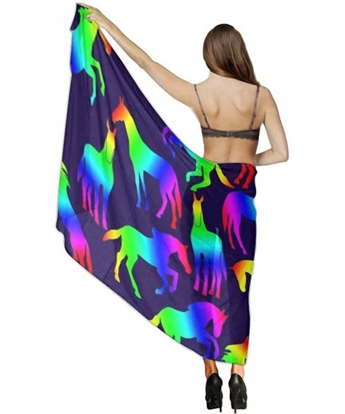 Cover-Ups Women Girl Fashion Chiffon Scarf Bikini Cover Up Summer Beach Sarong Wrap - Rainbow Horses - C919C4N5XCH