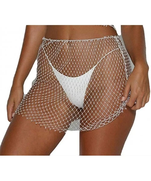 Cover-Ups Sexy Women Mesh See Through Rhinestone Fishnet Mini Skirts Beach Wrap Cover Up for Swimwear - Tops and Bottom - Swi...