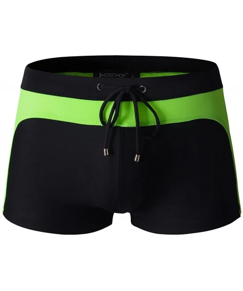 Briefs Men's Swim Briefs Boxer Trunks Beach Square Leg Swimsuit Board Shorts Swimwear Quick Dry - 1black Green - CX180AUGGA7