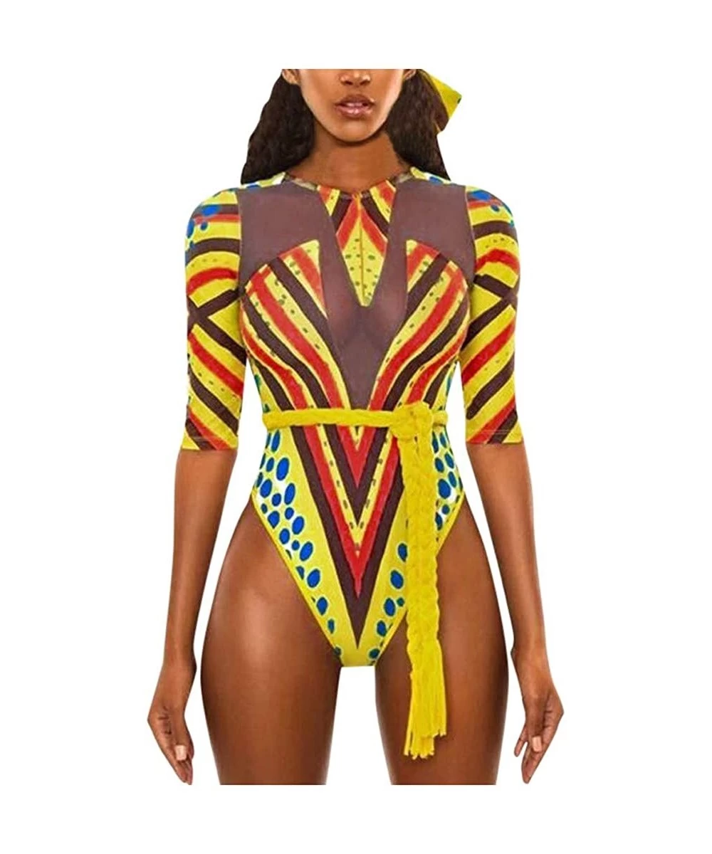 Racing Women Tribal Print Bikini African Beachwear Push-Up Padded Swimsuit - A-red - C7194RCKQWS