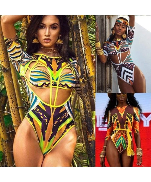 Racing Women Tribal Print Bikini African Beachwear Push-Up Padded Swimsuit - A-red - C7194RCKQWS