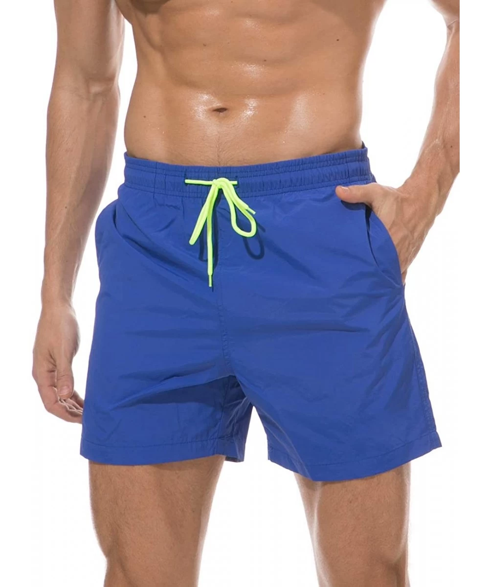 Trunks Men's Quick Dry Swim Trunks Mesh Liner Bathing Suit Beach Short with Pockets - Blue3 - CL180CEC9C6