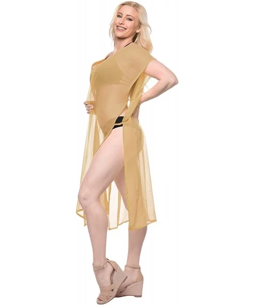 Cover-Ups Women's Swimsuit Bikini Stylish Beach Cover Up Kaftan Solid Plain A - Beige_b605 - CE188IY5RN2