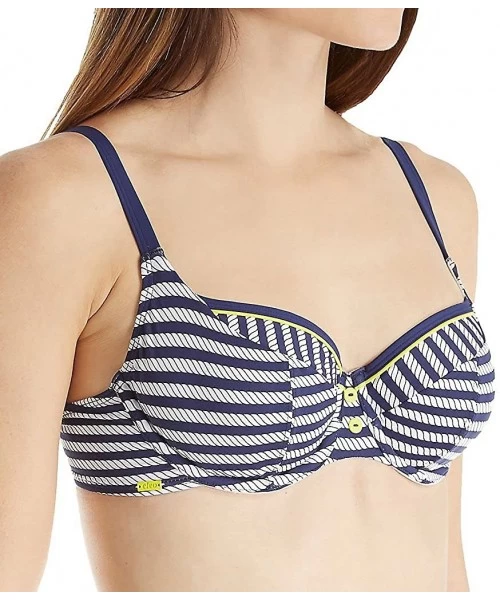 Tops Women's Lucille Bra-Sized Molded Cup Balconnet Swimsuit Bikini Top - Navy/White - CU12O7UEDVU