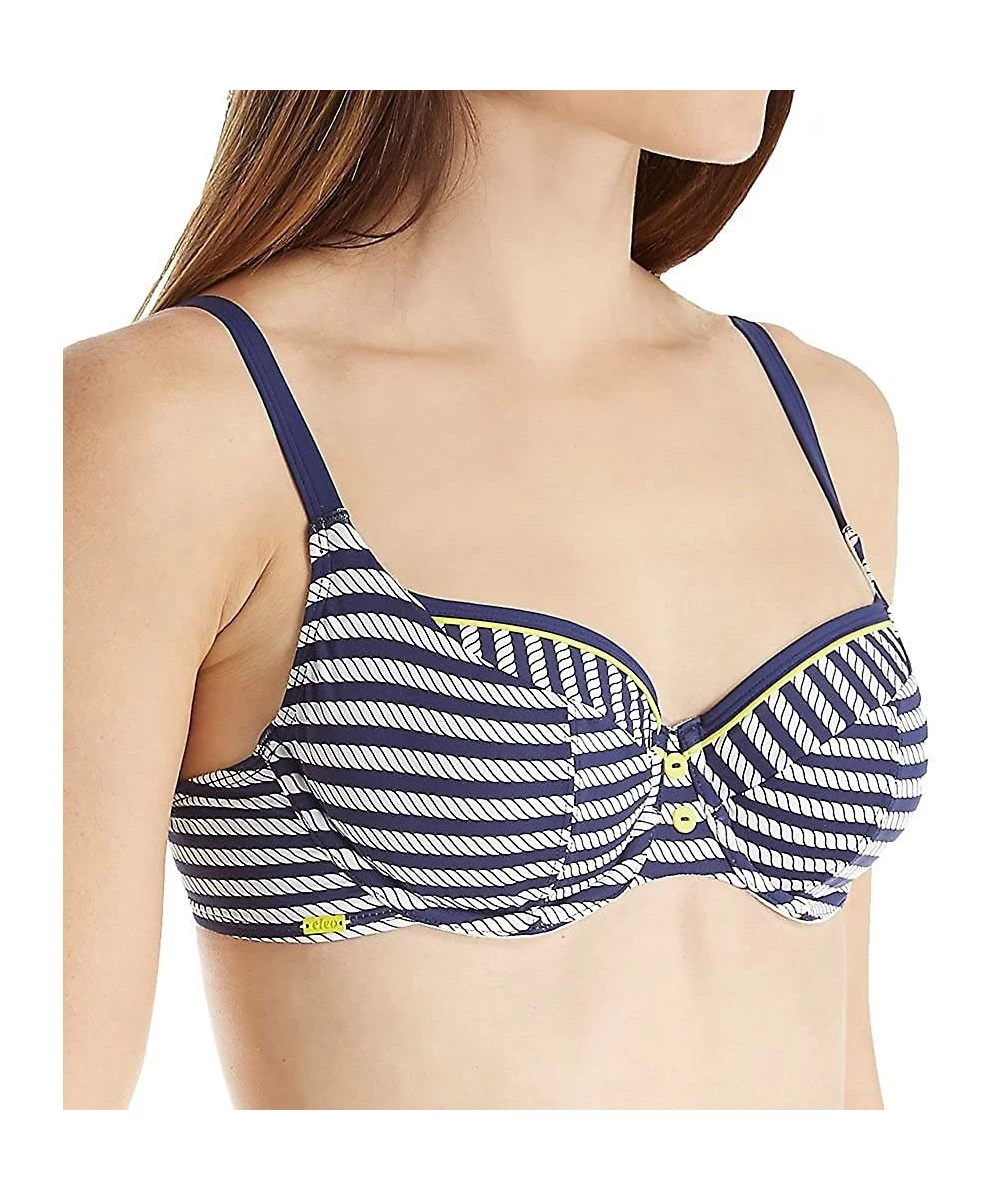 Tops Women's Lucille Bra-Sized Molded Cup Balconnet Swimsuit Bikini Top - Navy/White - CU12O7UEDVU