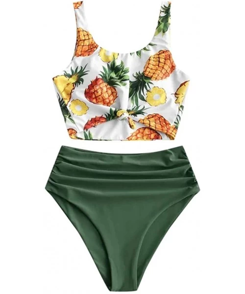 Sets Women Swimwear- Women Two Pieces Bathing Top Ruffled with High Waisted Bottom Bikini Set- for Easter Day - Green - CF196...