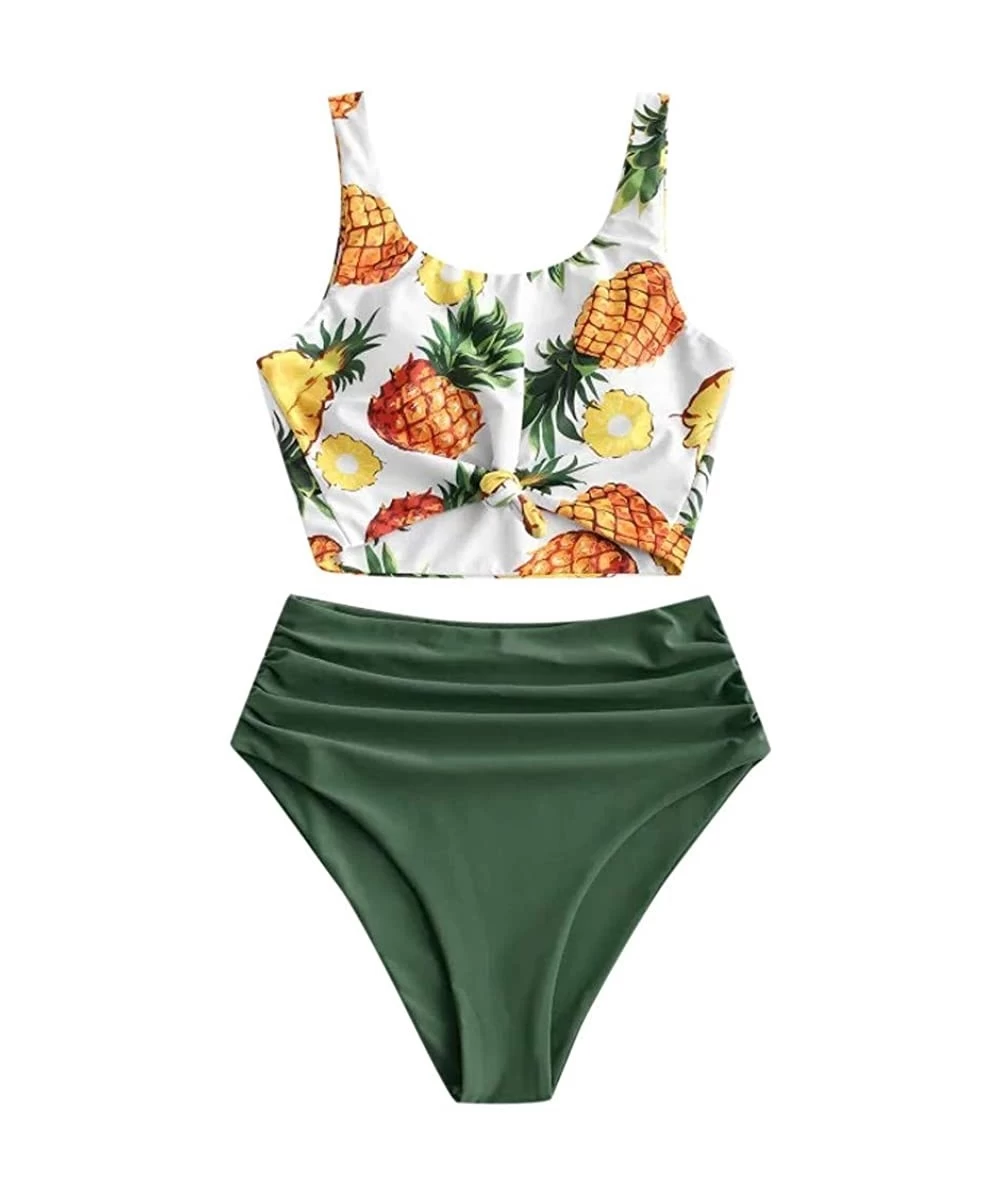 Sets Women Swimwear- Women Two Pieces Bathing Top Ruffled with High Waisted Bottom Bikini Set- for Easter Day - Green - CF196...