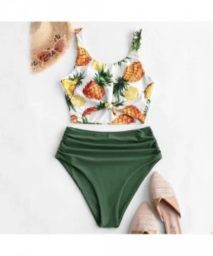 Sets Women Swimwear- Women Two Pieces Bathing Top Ruffled with High Waisted Bottom Bikini Set- for Easter Day - Green - CF196...