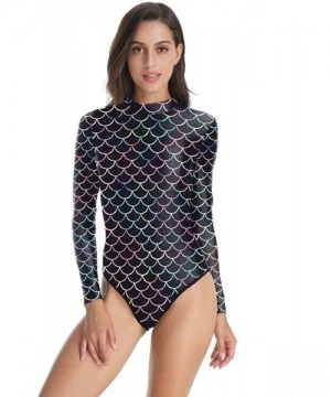 One-Pieces Women's Zip Back Printed Long Sleeve One Piece Swimsuit Swimwear - Black Scales - CX18M975QOZ