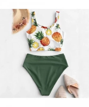 Sets Women Swimwear- Women Two Pieces Bathing Top Ruffled with High Waisted Bottom Bikini Set- for Easter Day - Green - CF196...