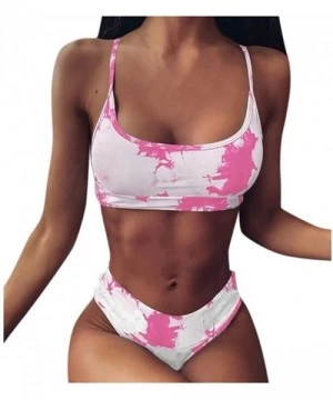 Sets Women's Tie Dye Bikini Swimsuit Scoop Neck Push up Bikini Set Two Piece High Cut Swimwear Bathing Suits - Pink - CW199UC...