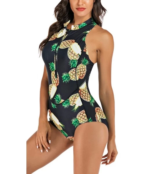 Rash Guards Women's One Piece Swimsuits Zip up Floral Long Sleeve Rash Guard Swimwear - T - 015 - CQ18YKT8UU2