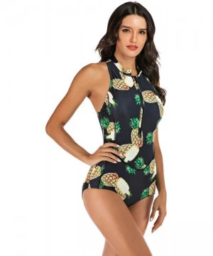 Rash Guards Women's One Piece Swimsuits Zip up Floral Long Sleeve Rash Guard Swimwear - T - 015 - CQ18YKT8UU2