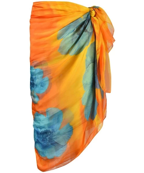 Cover-Ups Womens Sexy Bohemian Floral Beach Cover Up Sarong Wrap Swimsuit Beachwear - Yellow - CP18DDLZ6N2