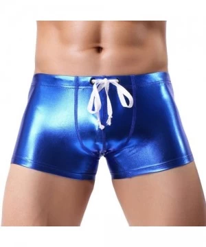 Briefs Sexy Men's Bright Leather Swimming Trunks Beachwear Underwear Surf Boardshorts - Blue - C318GHE7Y60