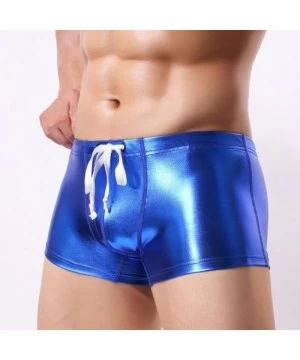 Briefs Sexy Men's Bright Leather Swimming Trunks Beachwear Underwear Surf Boardshorts - Blue - C318GHE7Y60