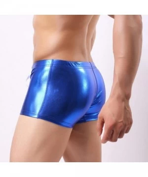 Briefs Sexy Men's Bright Leather Swimming Trunks Beachwear Underwear Surf Boardshorts - Blue - C318GHE7Y60