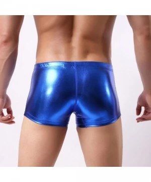 Briefs Sexy Men's Bright Leather Swimming Trunks Beachwear Underwear Surf Boardshorts - Blue - C318GHE7Y60