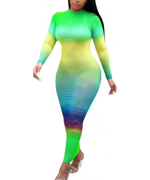 Cover-Ups Women Sexy Long Sleeve Gradient Mesh See Through Bodycon Cover Up Dress - R-green - CY194X263UQ