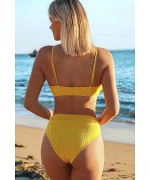 Sets Women's High Waisted Bikini Set Colorblock Adjustable Straps Two Piece Swimsuits - Yellow - CM194UYOCG7