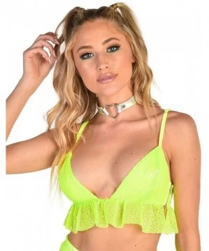 Tops Women's Sequin Bralette Bra Rave Dance Tops - Dreamland Sequin - Neon Yellow - C318RHYUOKX