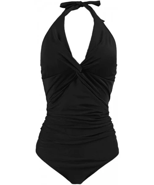 One-Pieces Maternity Swimwear One Piece Halter Pregnancy Swimsuit Solid Bathing Suit with Drawstring Adjustable - Black - CR1...