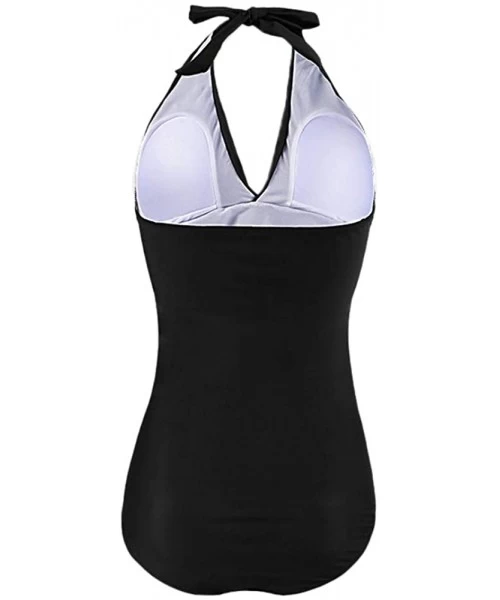 One-Pieces Maternity Swimwear One Piece Halter Pregnancy Swimsuit Solid Bathing Suit with Drawstring Adjustable - Black - CR1...