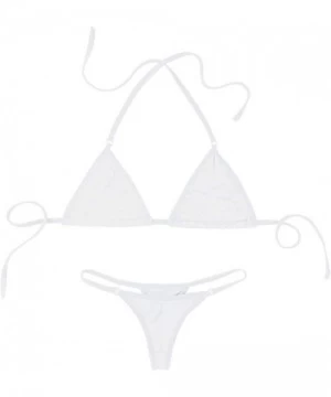 Sets Women's Halterneck Micro Bra Top V String Thongs Mini Triangle Bikini Set Swimsuit - White - CW18NQQ8LG0