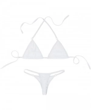 Sets Women's Halterneck Micro Bra Top V String Thongs Mini Triangle Bikini Set Swimsuit - White - CW18NQQ8LG0