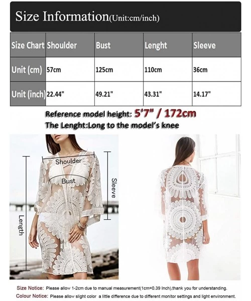 Cover-Ups Women's Floral Crochet Lace Beach Swimsuit Cover Ups Long Vintage Kimono Cardigan - Beige - CT196D9TREM