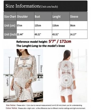 Cover-Ups Women's Floral Crochet Lace Beach Swimsuit Cover Ups Long Vintage Kimono Cardigan - Beige - CT196D9TREM