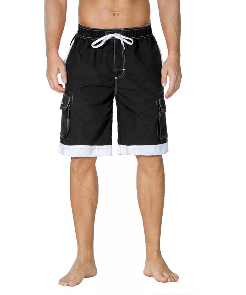 Trunks Men's Swim Trunks Classic Lightweight Board Shorts with Lining - Black and White - CM184YEKDRD